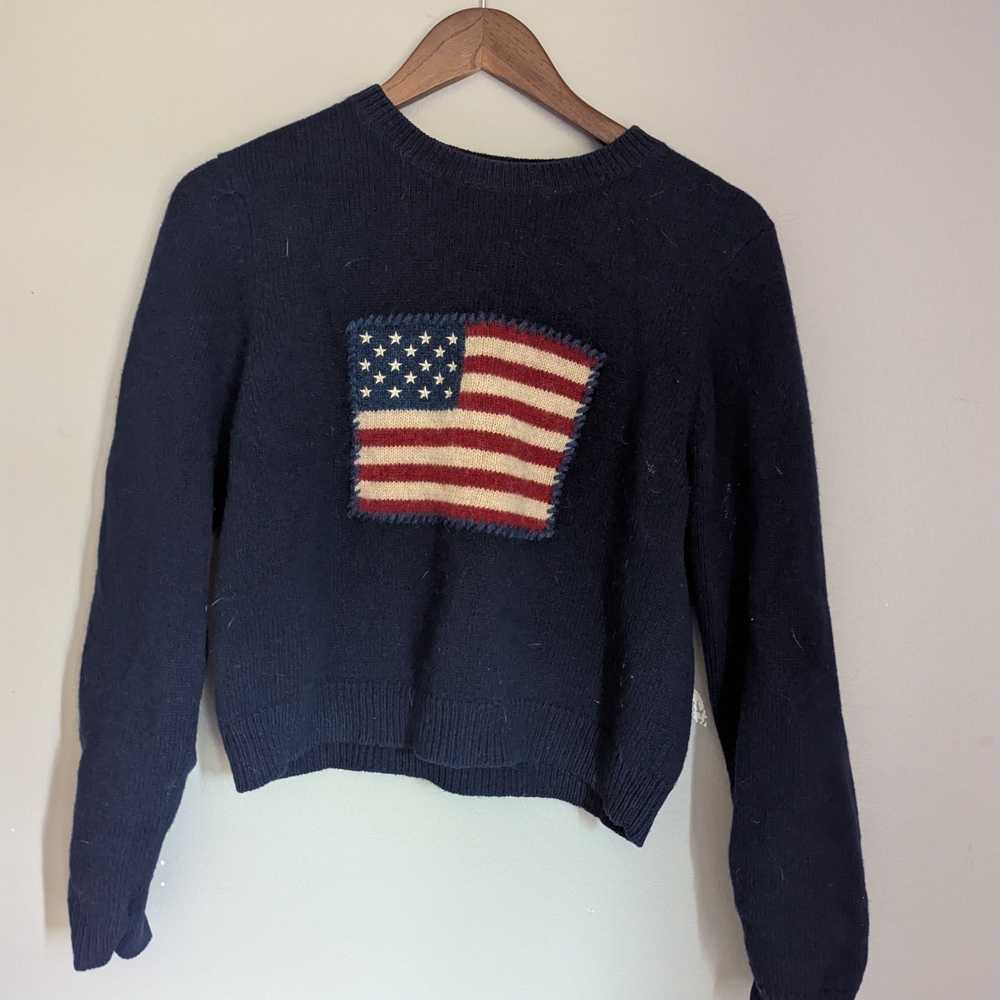 The Limited Blue Crewneck Sweater with Flag Design Wool